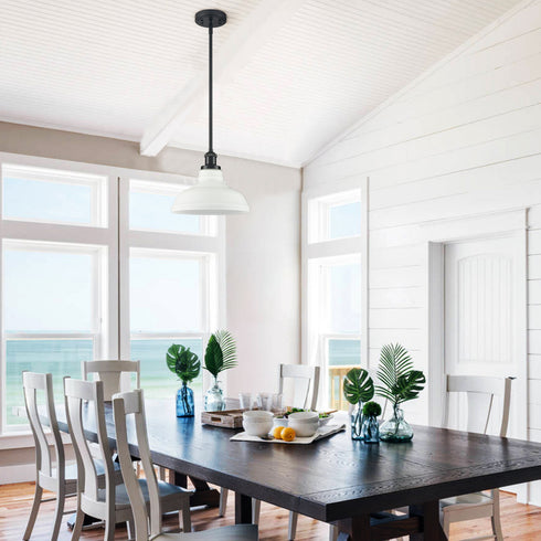 Black Pendant Lighting for Kitchen Island with Opal Glass Shade